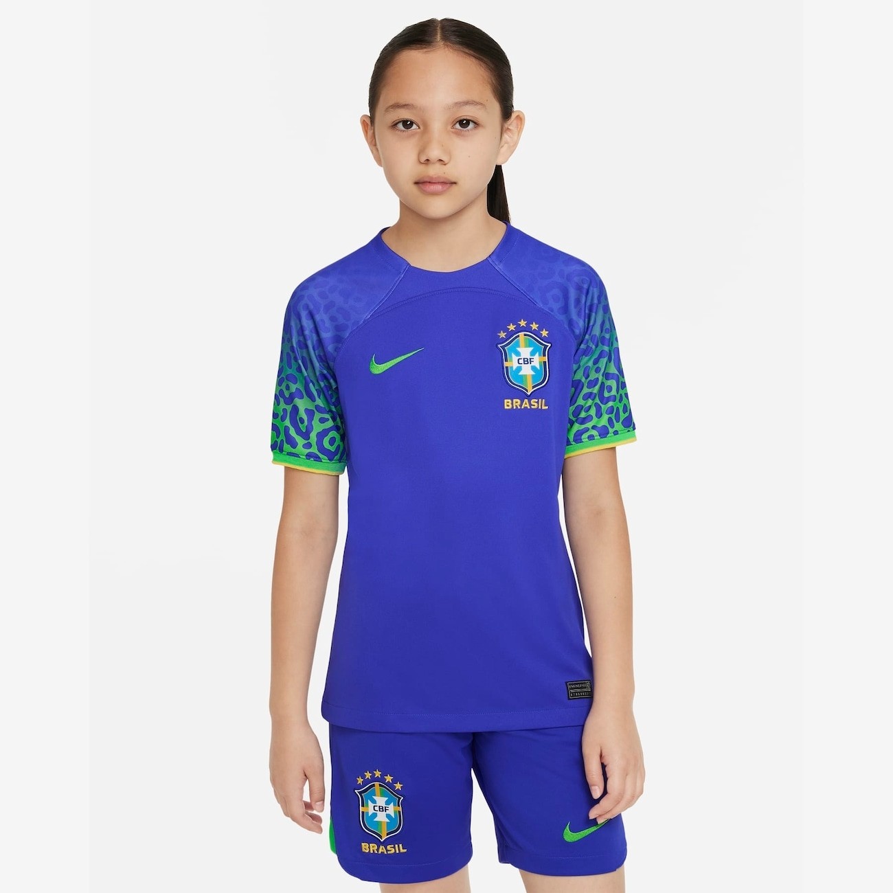 Camisa e Shorts Brasil I 22/23 - Nike Infantil - Amarelo/Azul