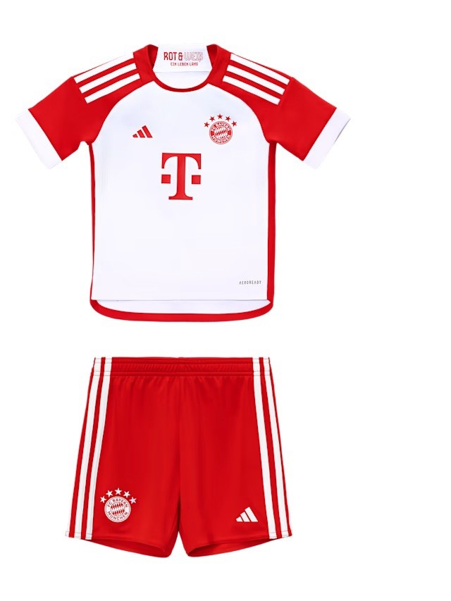 Camisa e Shorts Bayern de Munique I 23/24 - Adidas Infantil - Vermelho/Branco