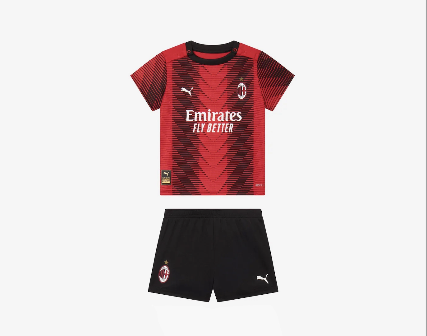 Camisa e Shorts AC Milan I 23/24 - Puma Infantil - Vermelho