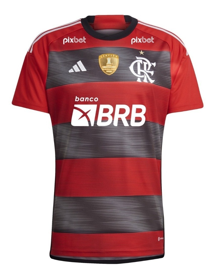 Camisa Flamengo I Patrocínio 2023 - Torcedor Adidas Masculina - Preto/Vermelho