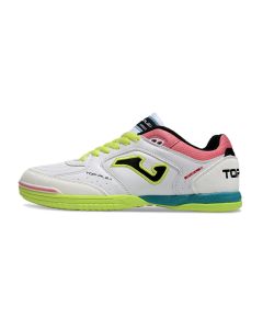 Chuteira Joma Top Flex Futsal Branco/Verde/Rosa