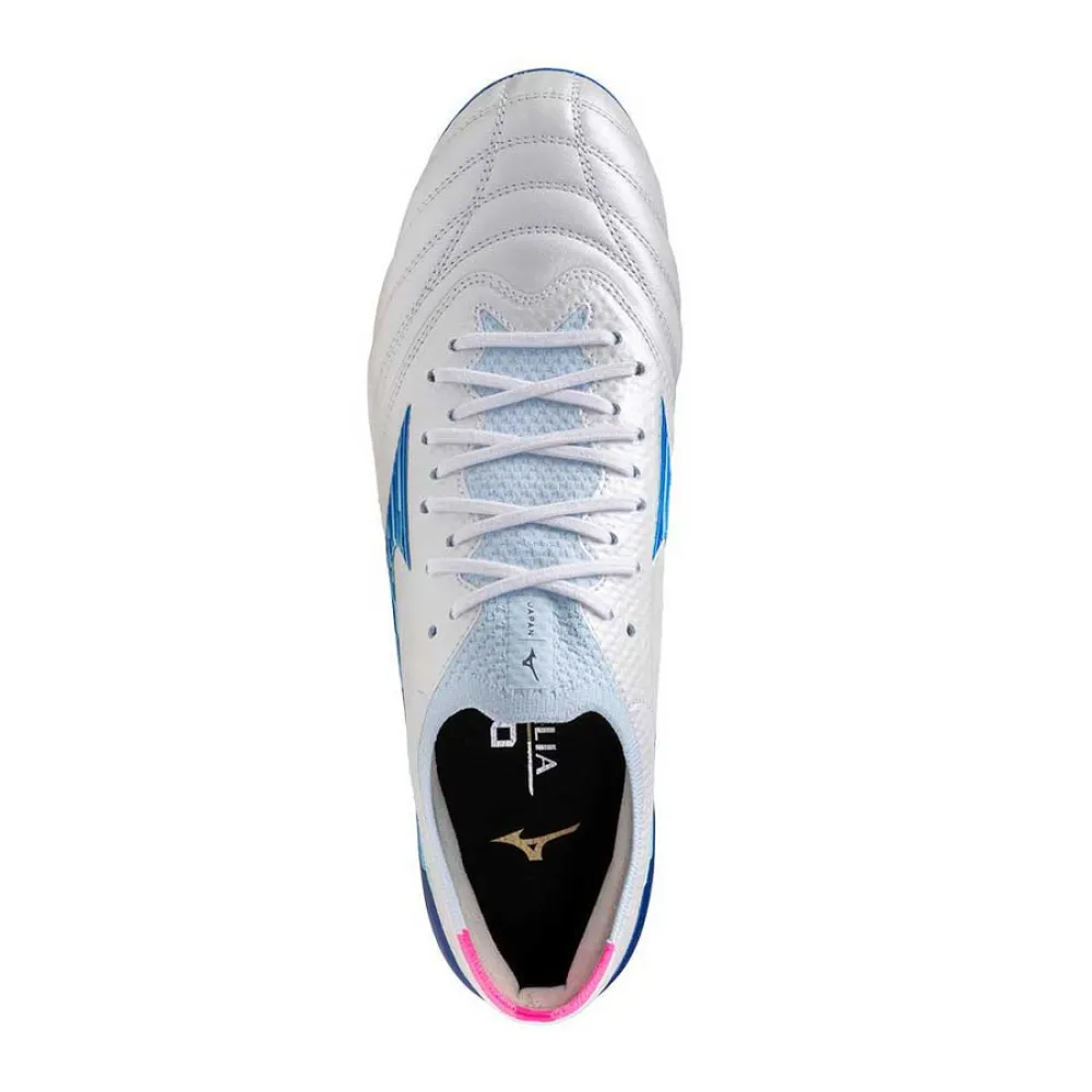 Chuteira Campo Mizuno Morelia Neo IV Japan SG Branco Azul